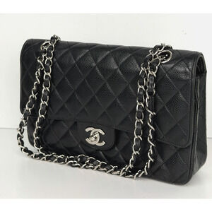 CHANEL Classic Double Flap Bag Medium in Black Caviar Leather 2008-2009 U1